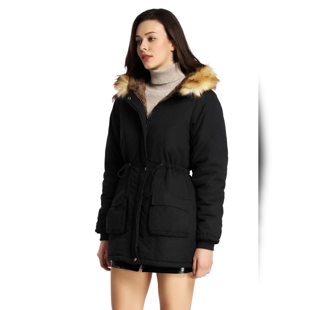 I love sia Parka jacket fur lined zip up long sleeve hooded warm winter